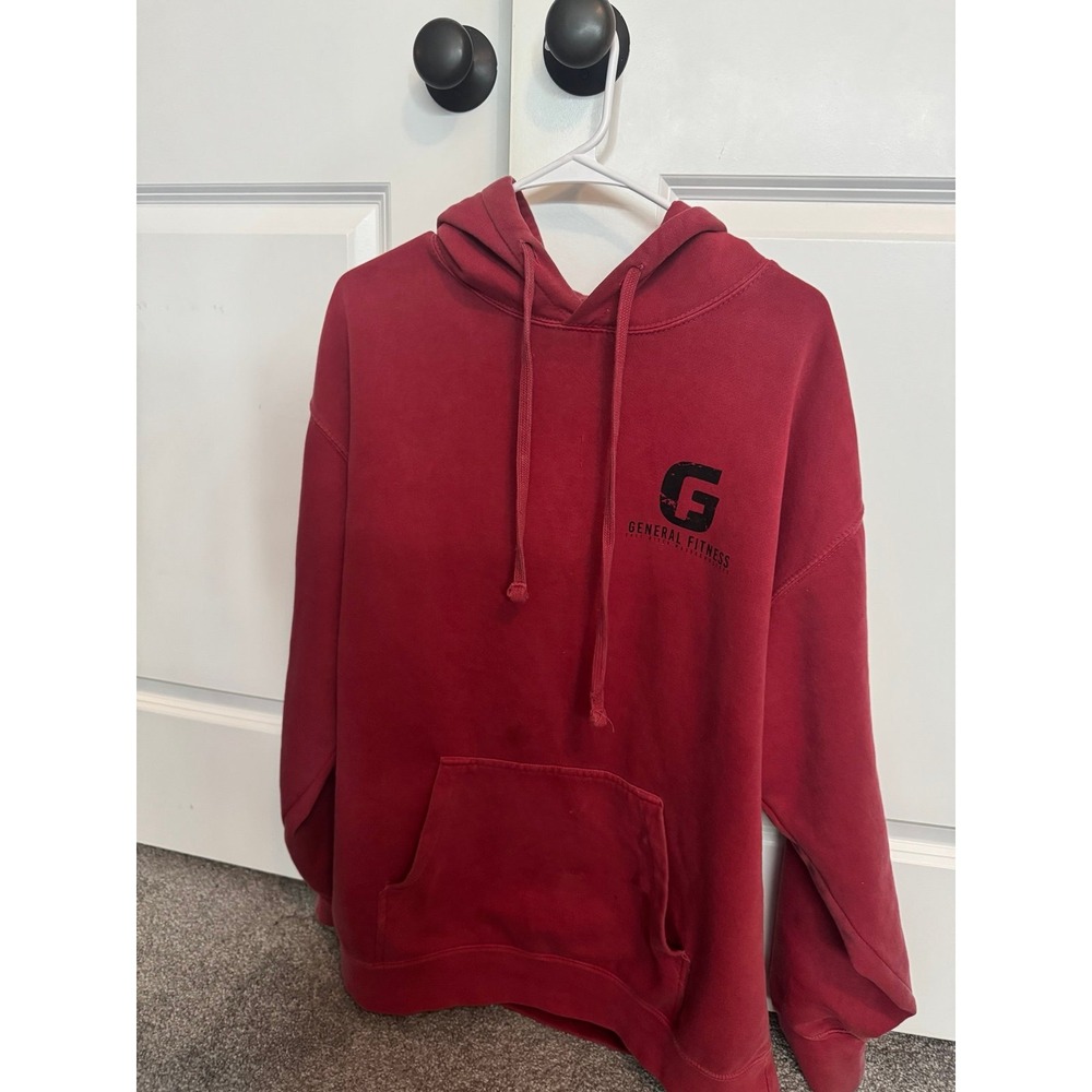 General Fitness Hoodie Sweatshirt Pullover Red Graphic Men Size L Heavy Duty